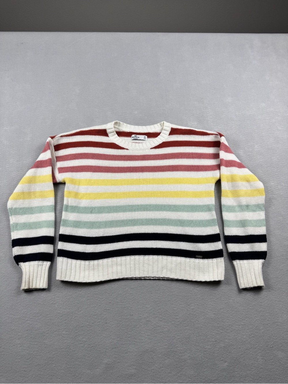 Hollister Y2K XS Striped Knit Cropped Sweater Long Sleeve Boxy Oversized